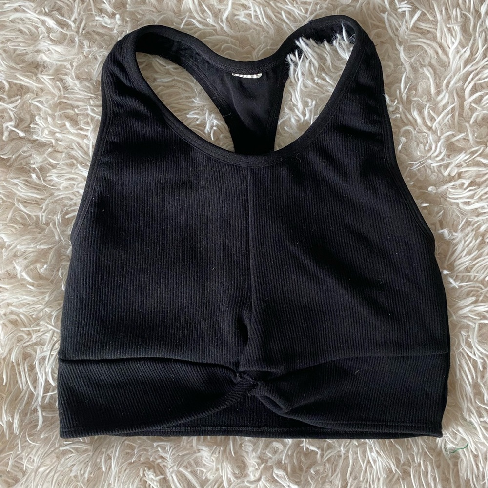 Fabletics Ribbed High Neck Twist Front Sports Bra